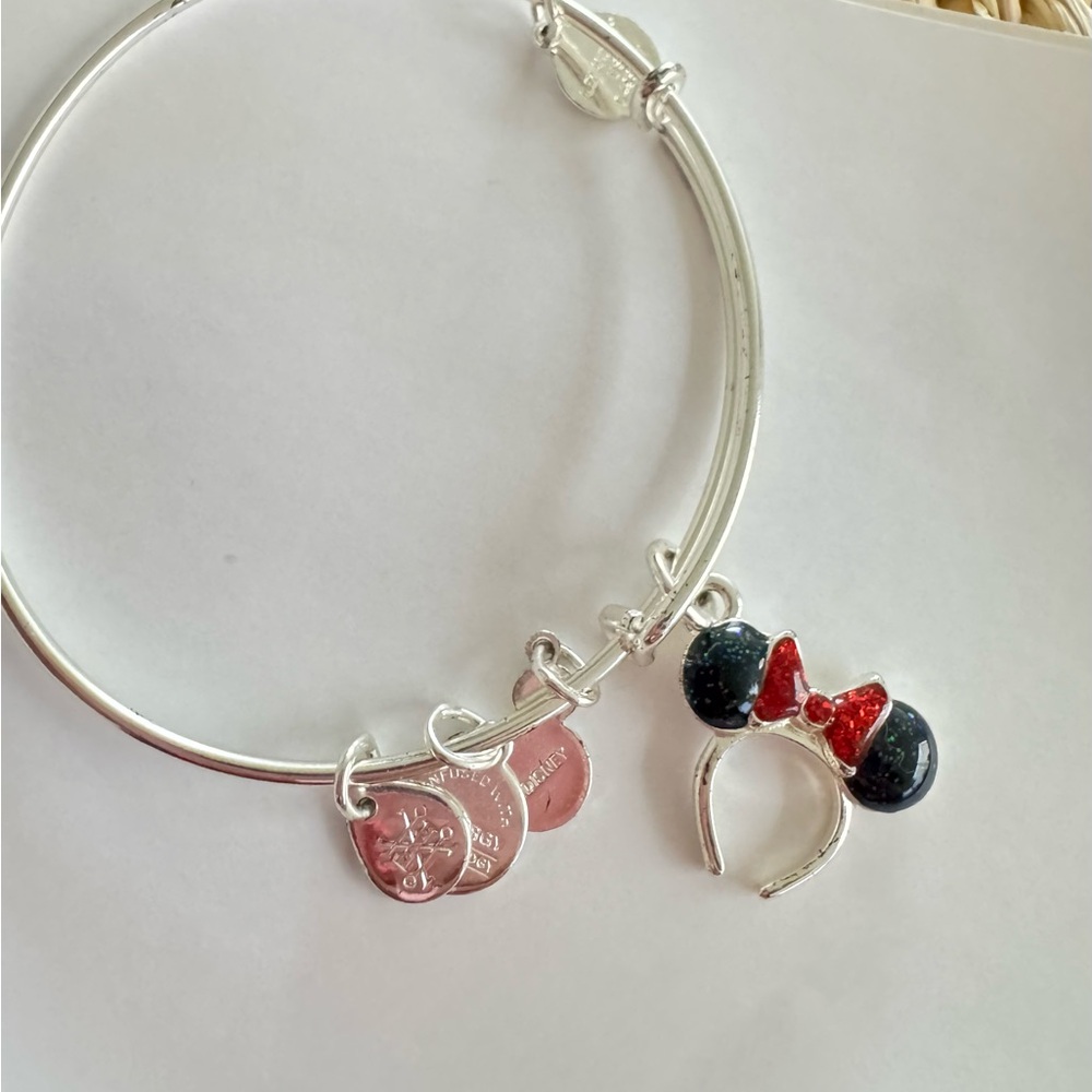 Alex and Ani Silver Minnie-Inspired Charm Bangle with Black Ears & Red Bow